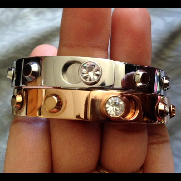 Auth Michael Kors Bangles Duo Rose Gold Silver EUC - Picture 3 of 8